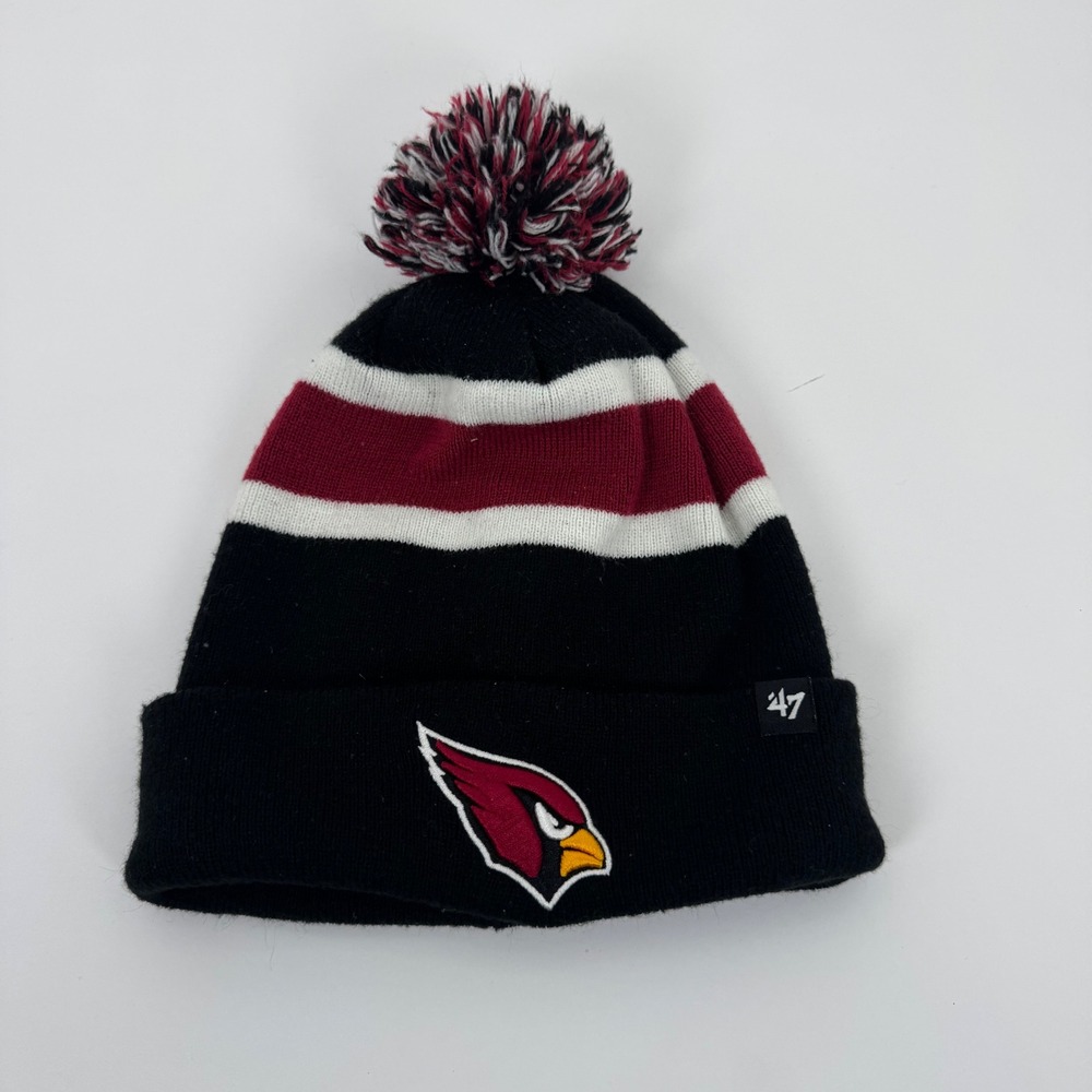 '47 Brand Arizona Cardinals Beanie Mens OSFA Black Striped NFL Knit Pom Hat